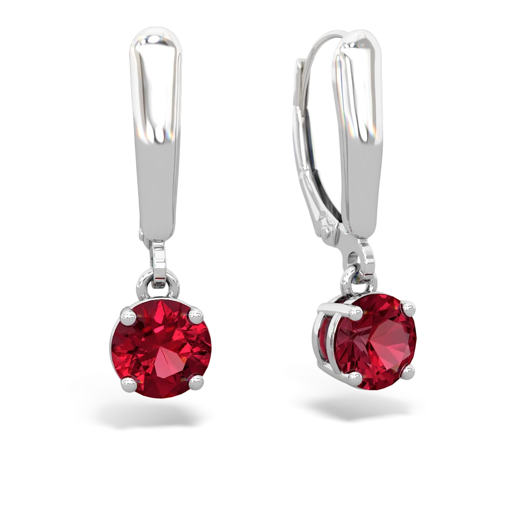 Lab Ruby 6Mm  Round Lever Back 14K White Gold earrings E2786