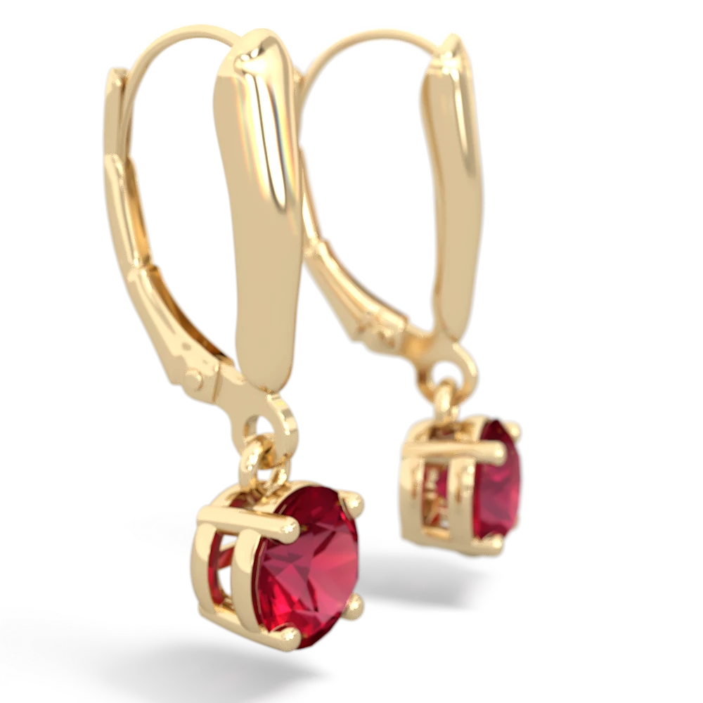 Lab Ruby 6Mm  Round Lever Back 14K Yellow Gold earrings E2786