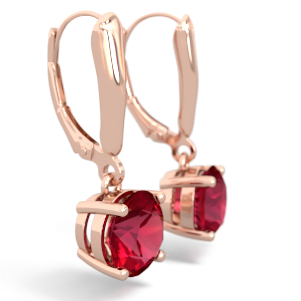 Lab Ruby 8Mm  Round Lever Back 14K Rose Gold earrings E2788
