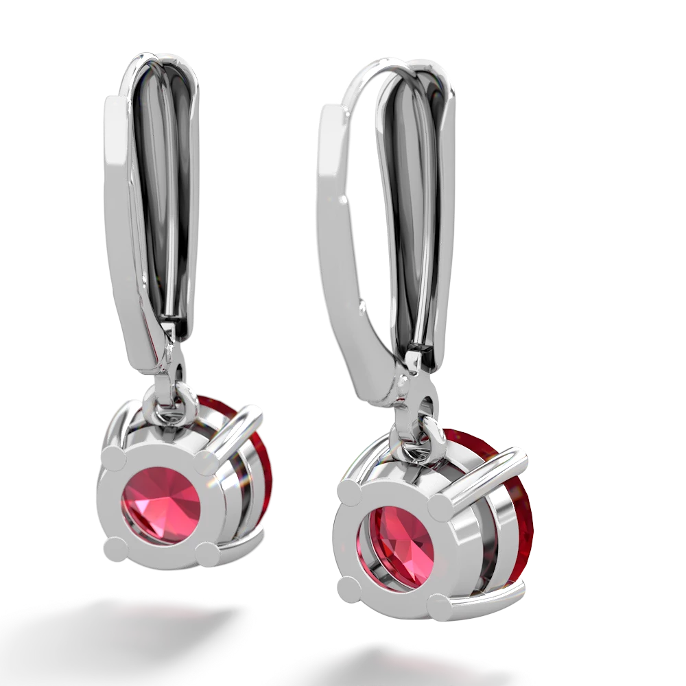 Lab Ruby 8Mm  Round Lever Back 14K White Gold earrings E2788