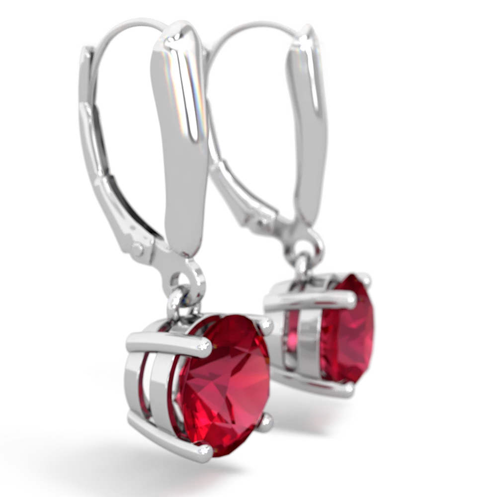 Lab Ruby 8Mm  Round Lever Back 14K White Gold earrings E2788