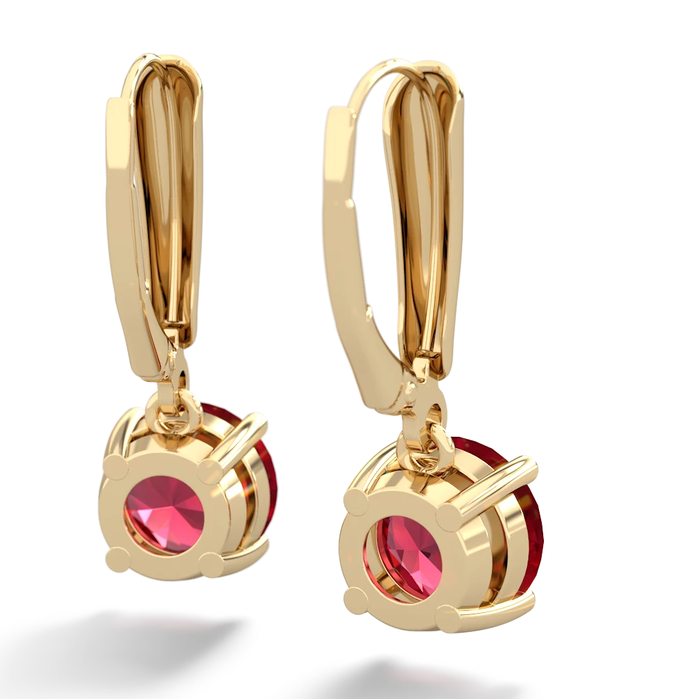 Lab Ruby 8Mm  Round Lever Back 14K Yellow Gold earrings E2788
