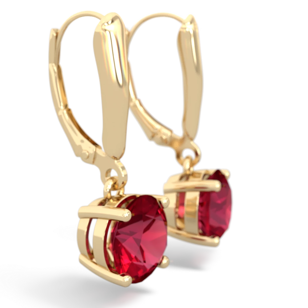 Lab Ruby 8Mm  Round Lever Back 14K Yellow Gold earrings E2788