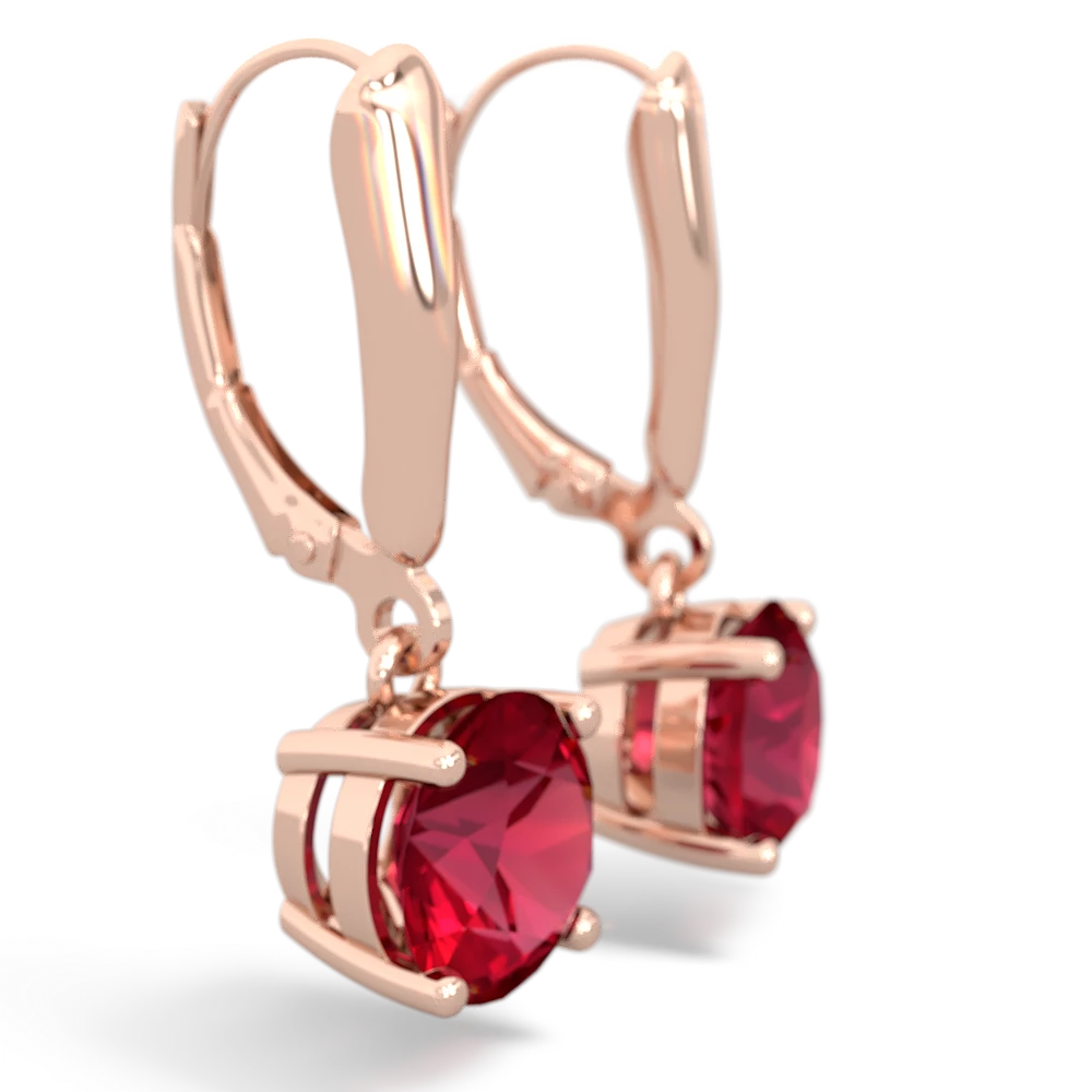 Lab Ruby 8Mm Round Lever Back 14K Rose Gold earrings E2788