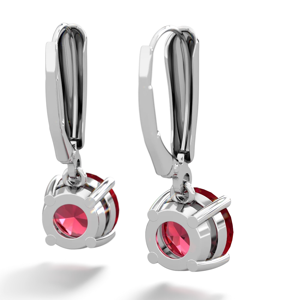 Lab Ruby 8Mm Round Lever Back 14K White Gold earrings E2788