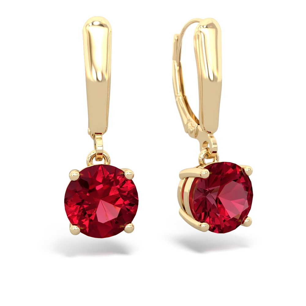 Lab Ruby 8Mm Round Lever Back 14K Yellow Gold earrings E2788