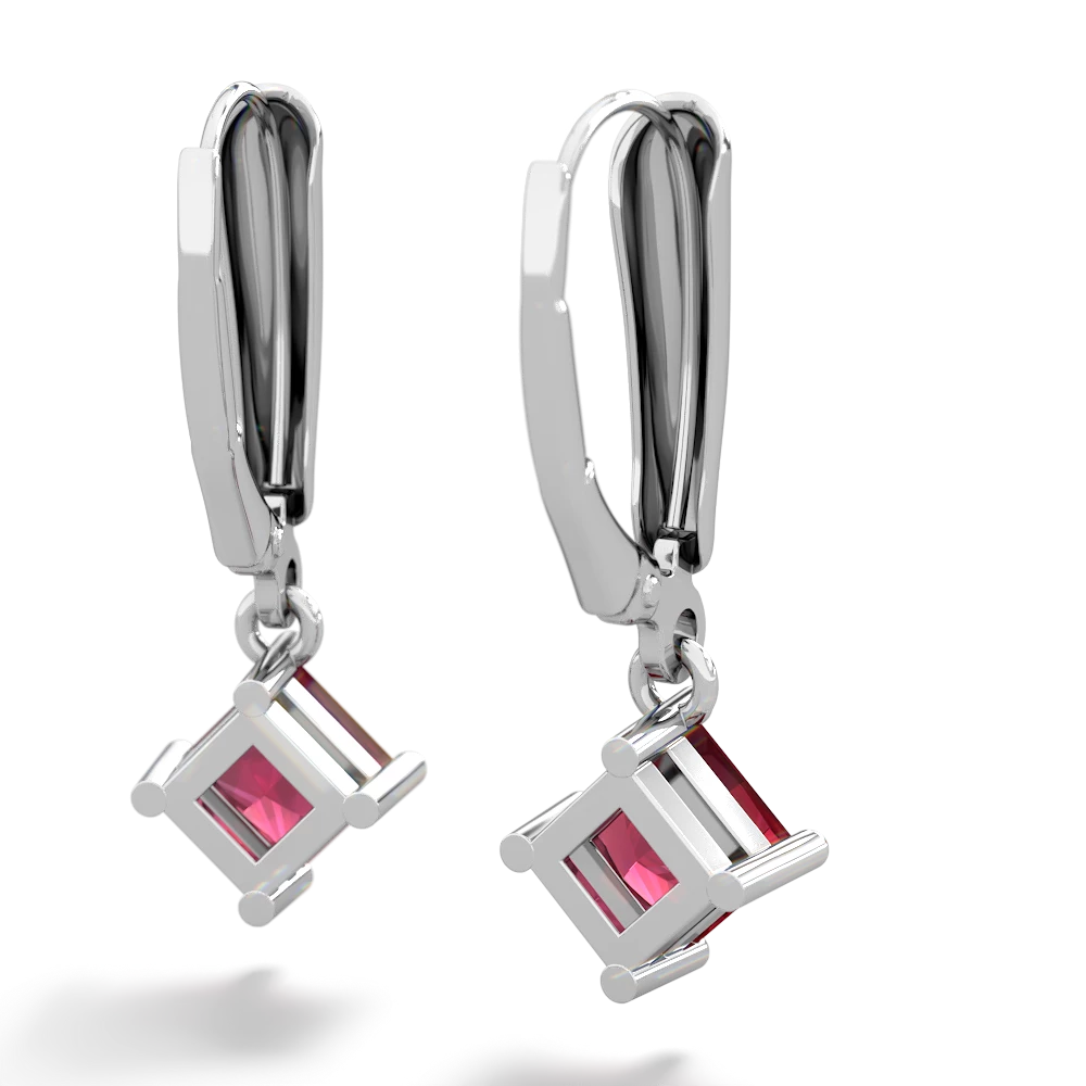 Lab Ruby 6Mm Princess Lever Back 14K White Gold earrings E2789