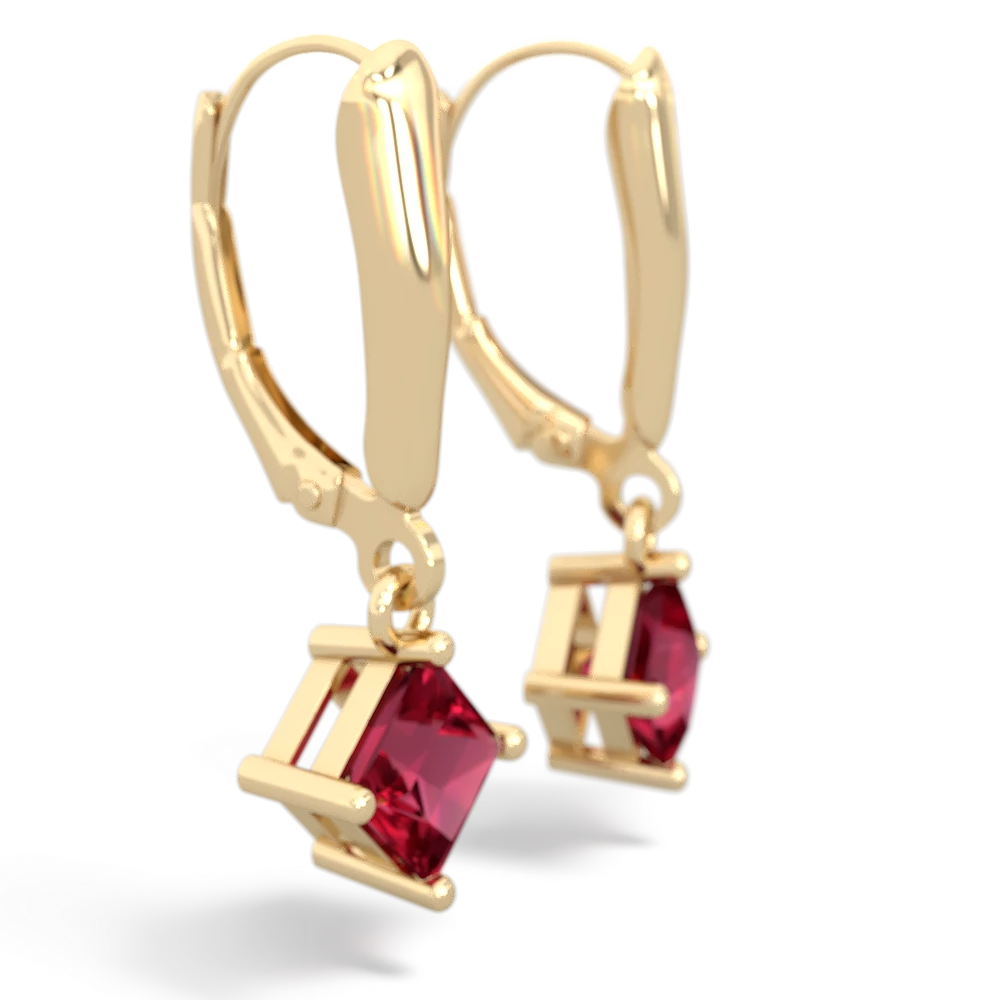 Lab Ruby 6Mm Princess Lever Back 14K Yellow Gold earrings E2789