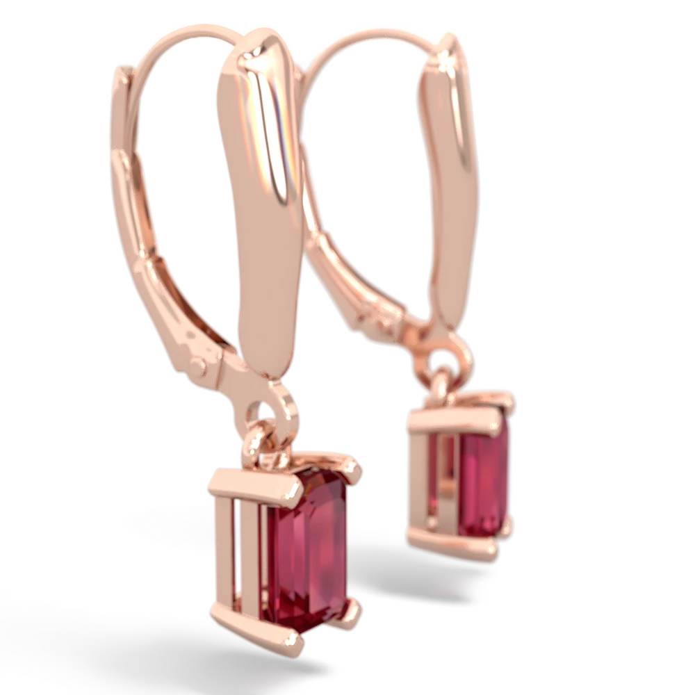 Lab Ruby 6X4mm Emerald-Cut Lever Back 14K Rose Gold earrings E2855