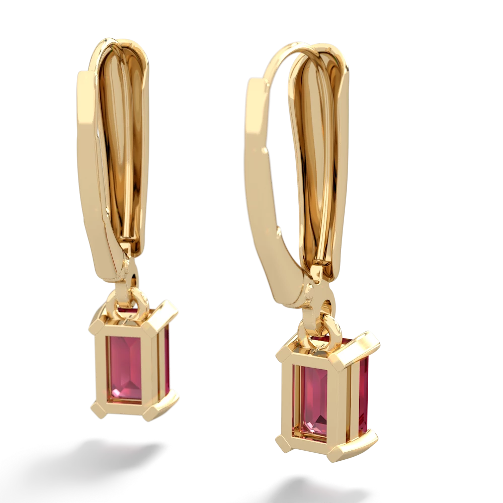 Lab Ruby 6X4mm Emerald-Cut Lever Back 14K Yellow Gold earrings E2855