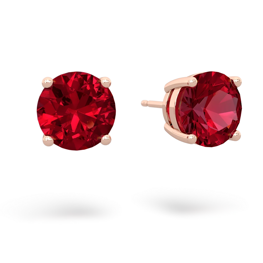 Lab Ruby 8Mm Round Stud 14K Rose Gold earrings E1788