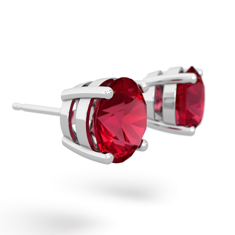 Lab Ruby 8Mm Round Stud 14K White Gold earrings E1788