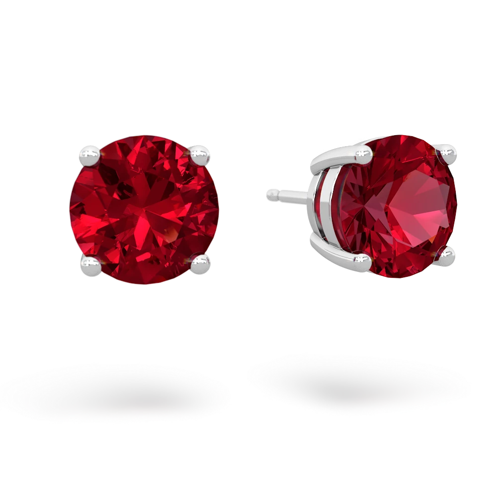 Lab Ruby 8Mm Round Stud 14K White Gold earrings E1788