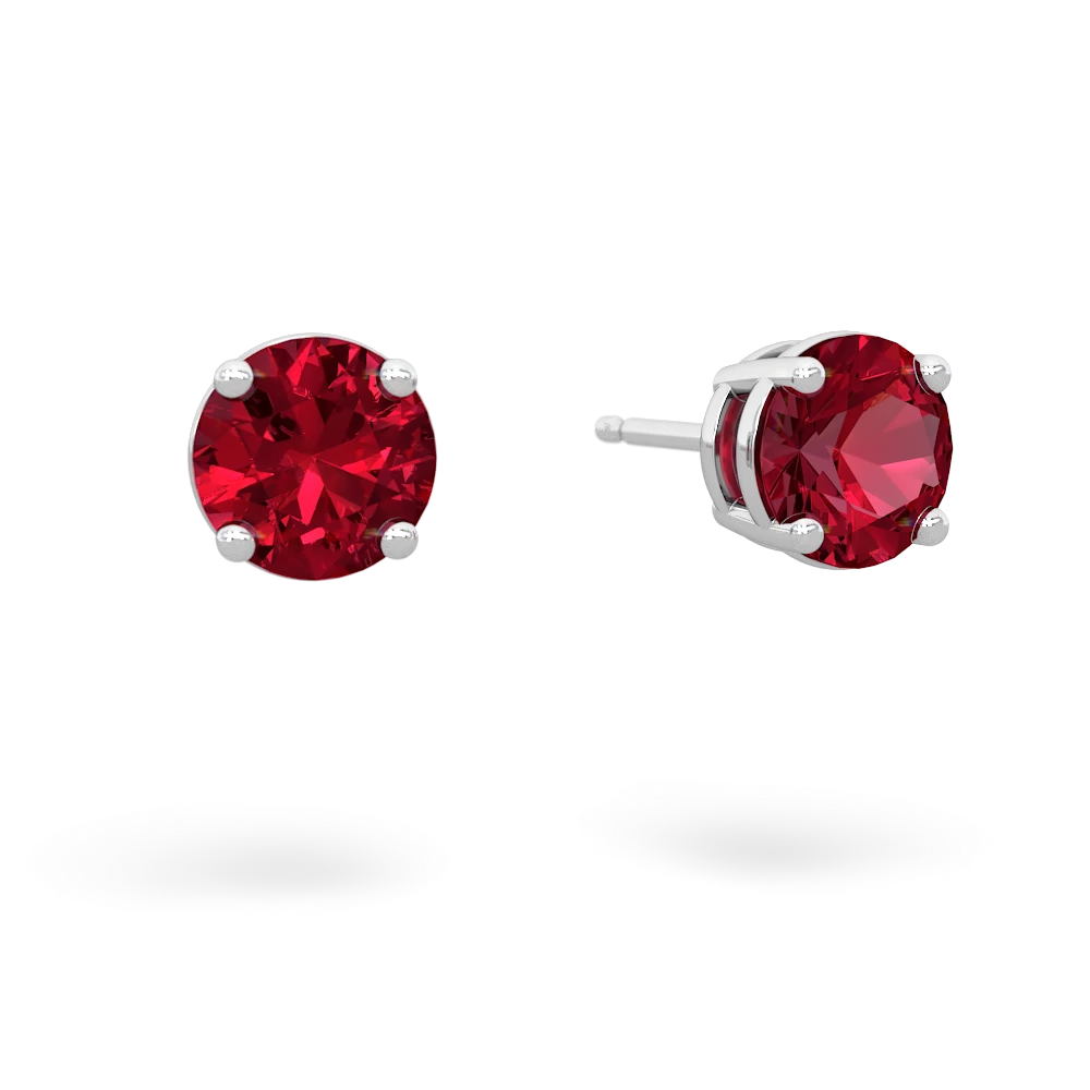 Lab Ruby 6Mm Round Stud 14K White Gold earrings E1786