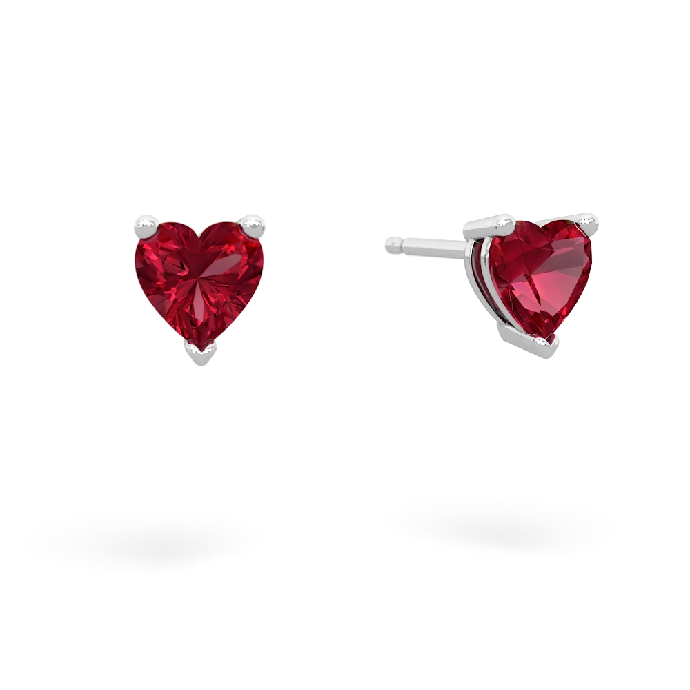 Lab Ruby 5Mm Heart Stud 14K White Gold earrings E1861