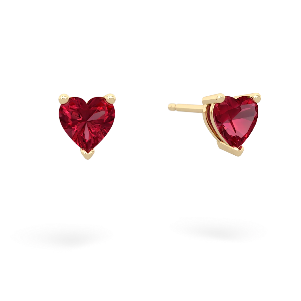 Lab Ruby 5Mm Heart Stud 14K Yellow Gold earrings E1861