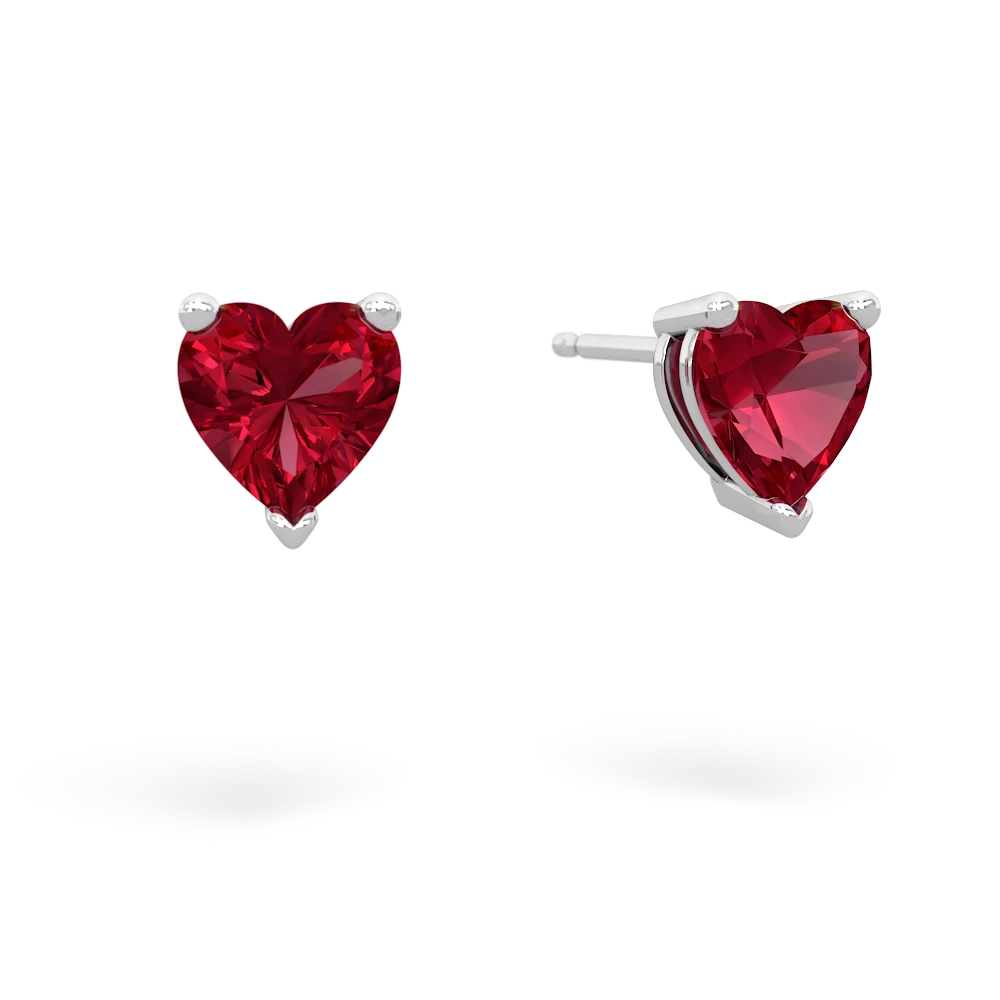 Lab Ruby 6Mm Heart Stud 14K White Gold earrings E1862