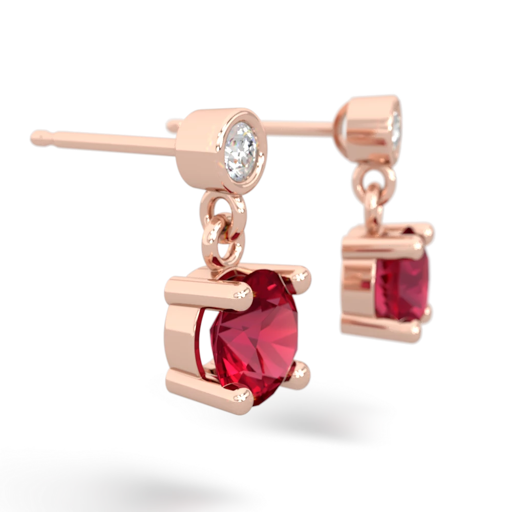 Lab Ruby Diamond Drop 6Mm Round 14K Rose Gold earrings E1986