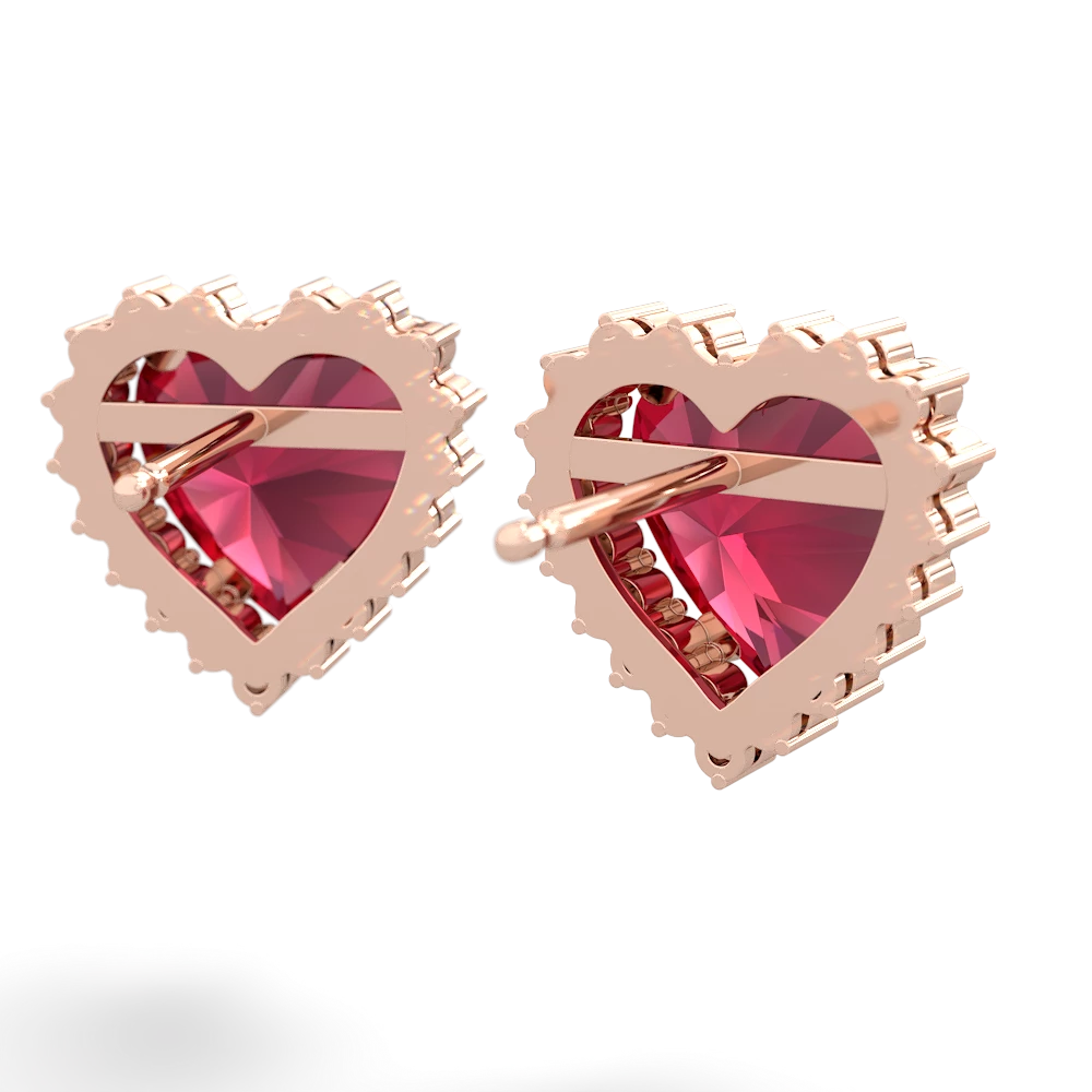 Lab Ruby Sparkling Halo Heart 14K Rose Gold earrings E0391