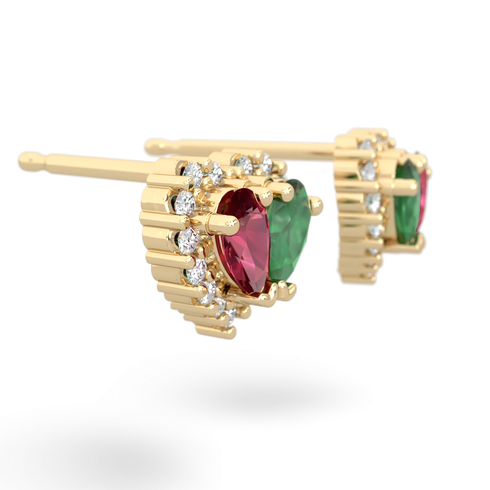 Lab Ruby Halo 14K Yellow Gold earrings E7008