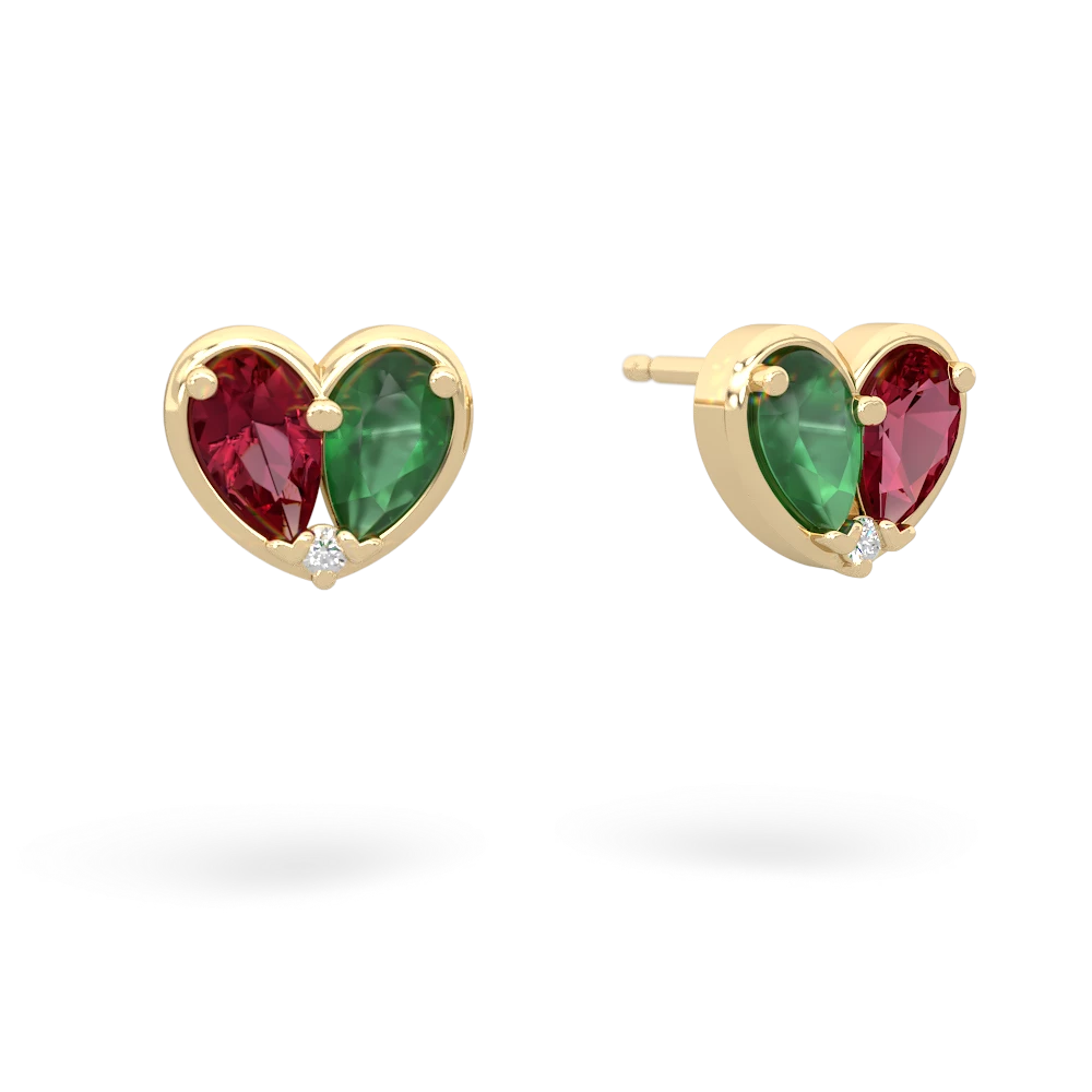 Lab Ruby 'Our Heart' 14K Yellow Gold earrings E5072