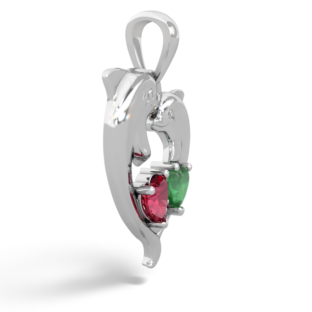 Lab Ruby Dolphin Heart 14K White Gold pendant P5820