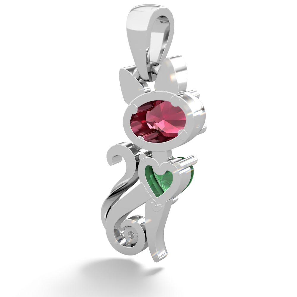 Lab Ruby Kitten 14K White Gold pendant P5780