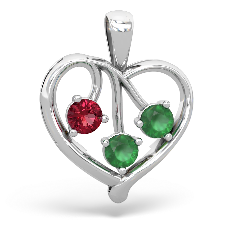 Lab Ruby Glowing Heart 14K White Gold pendant P2233