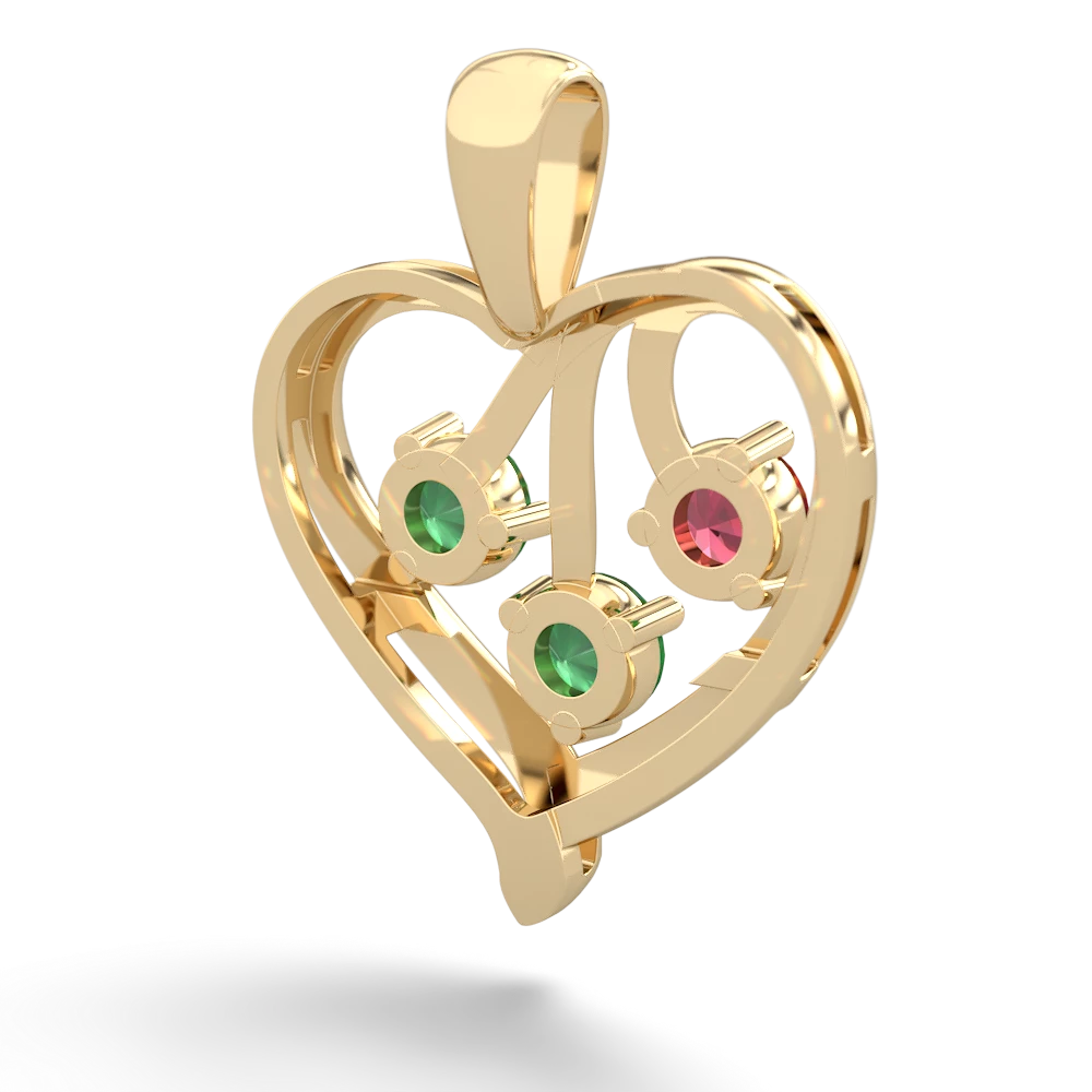 Lab Ruby Glowing Heart 14K Yellow Gold pendant P2233