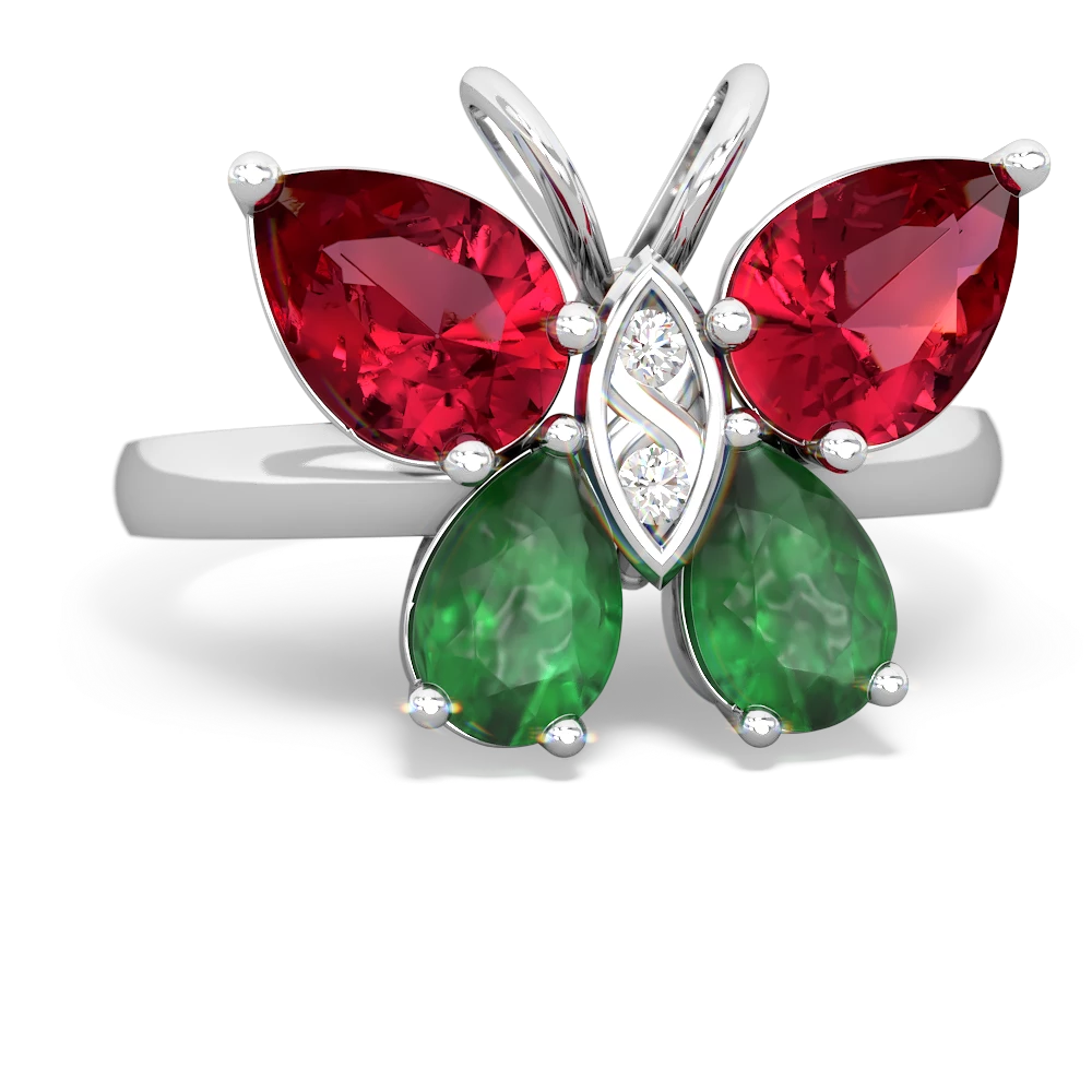 Lab Ruby Butterfly 14K White Gold ring R2215