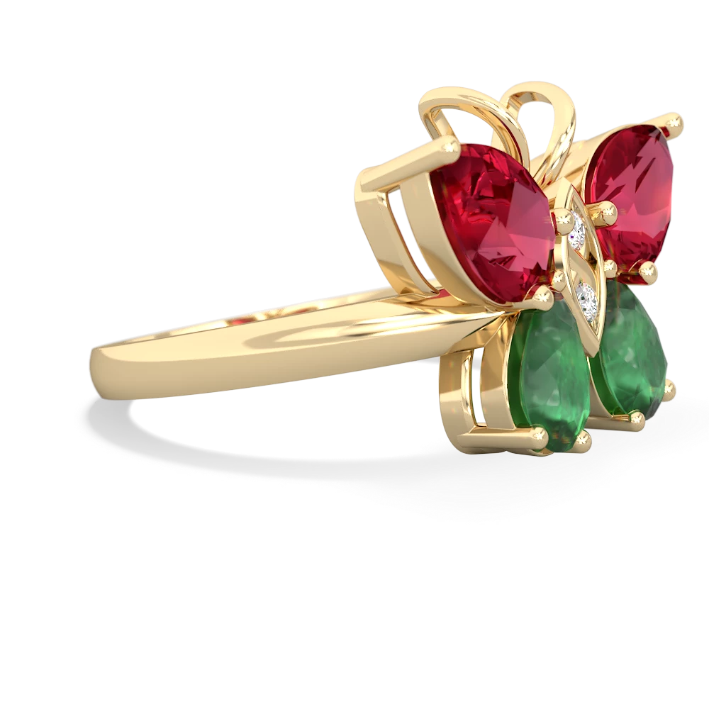 Lab Ruby Butterfly 14K Yellow Gold ring R2215