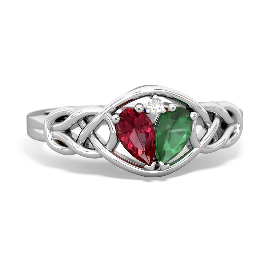 Lab Ruby Celtic Love Knot 14K White Gold ring R5420