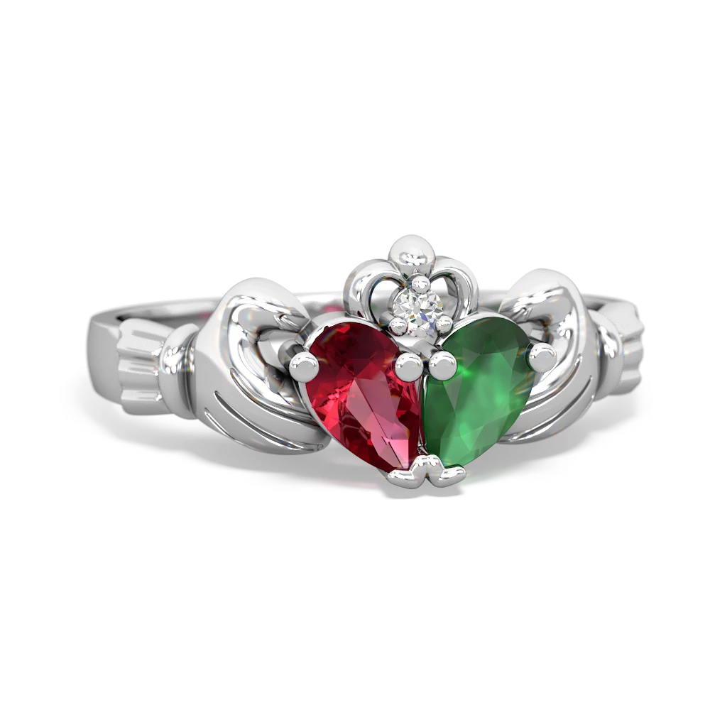 Lab Ruby 'Our Heart' Claddagh 14K White Gold ring R2388