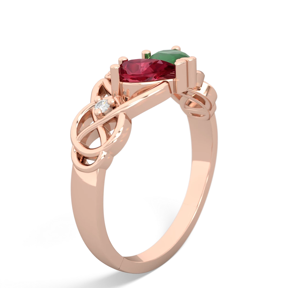 Lab Ruby 'One Heart' Celtic Knot Claddagh 14K Rose Gold ring R5322