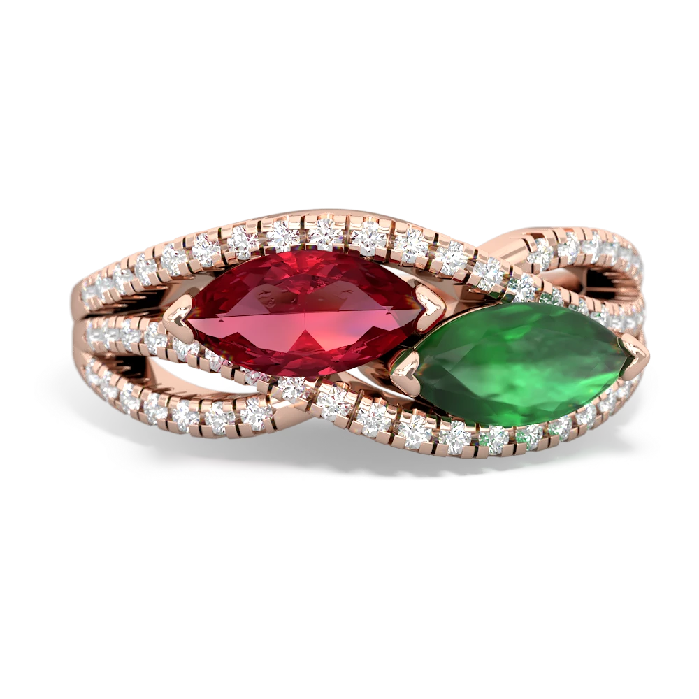 Lab Ruby Diamond Rivers 14K Rose Gold ring R3070