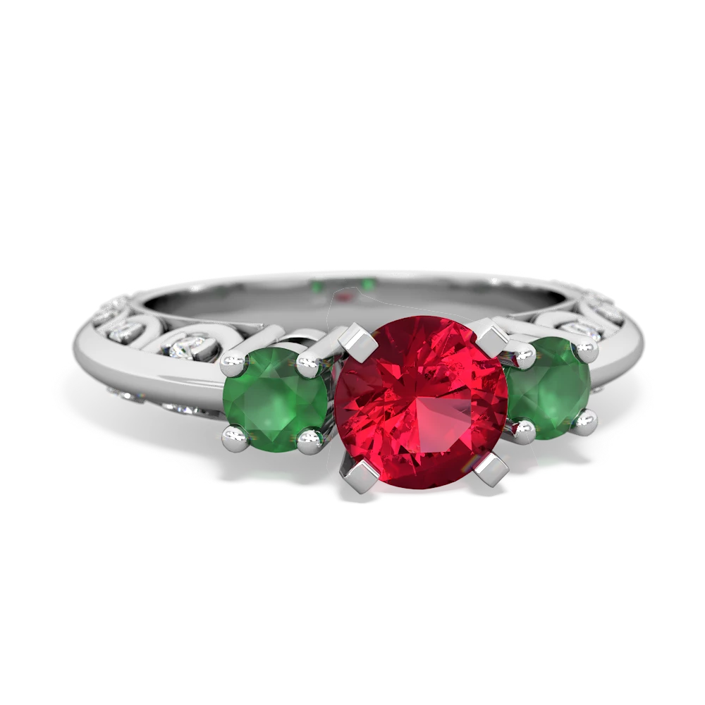 Lab Ruby Art Deco Eternal Embrace Engagement 14K White Gold ring C2003