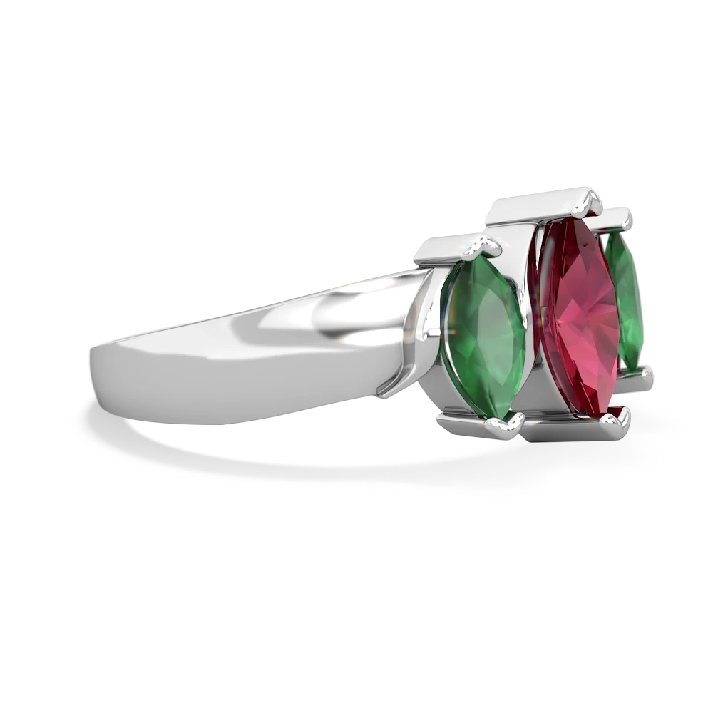 Lab Ruby Three Peeks 14K White Gold ring R2433