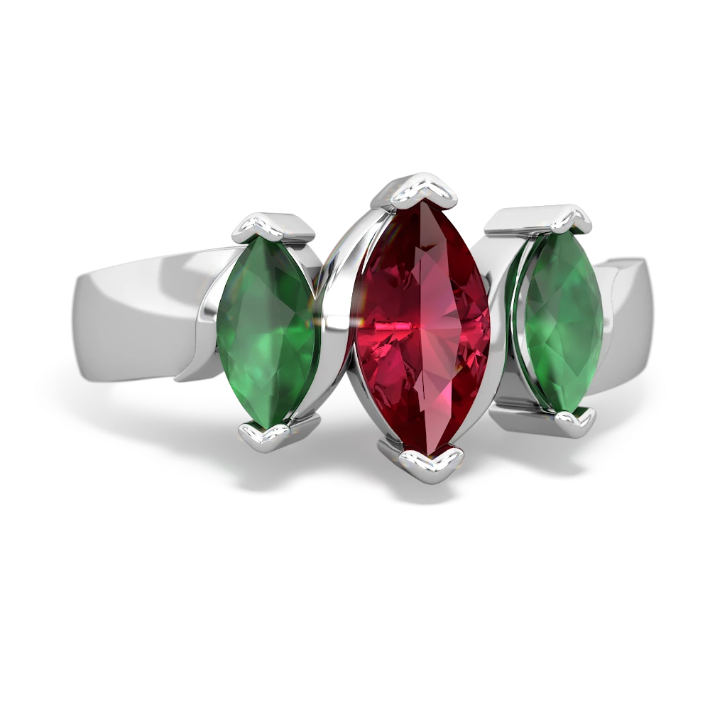 Lab Ruby Three Peeks 14K White Gold ring R2433