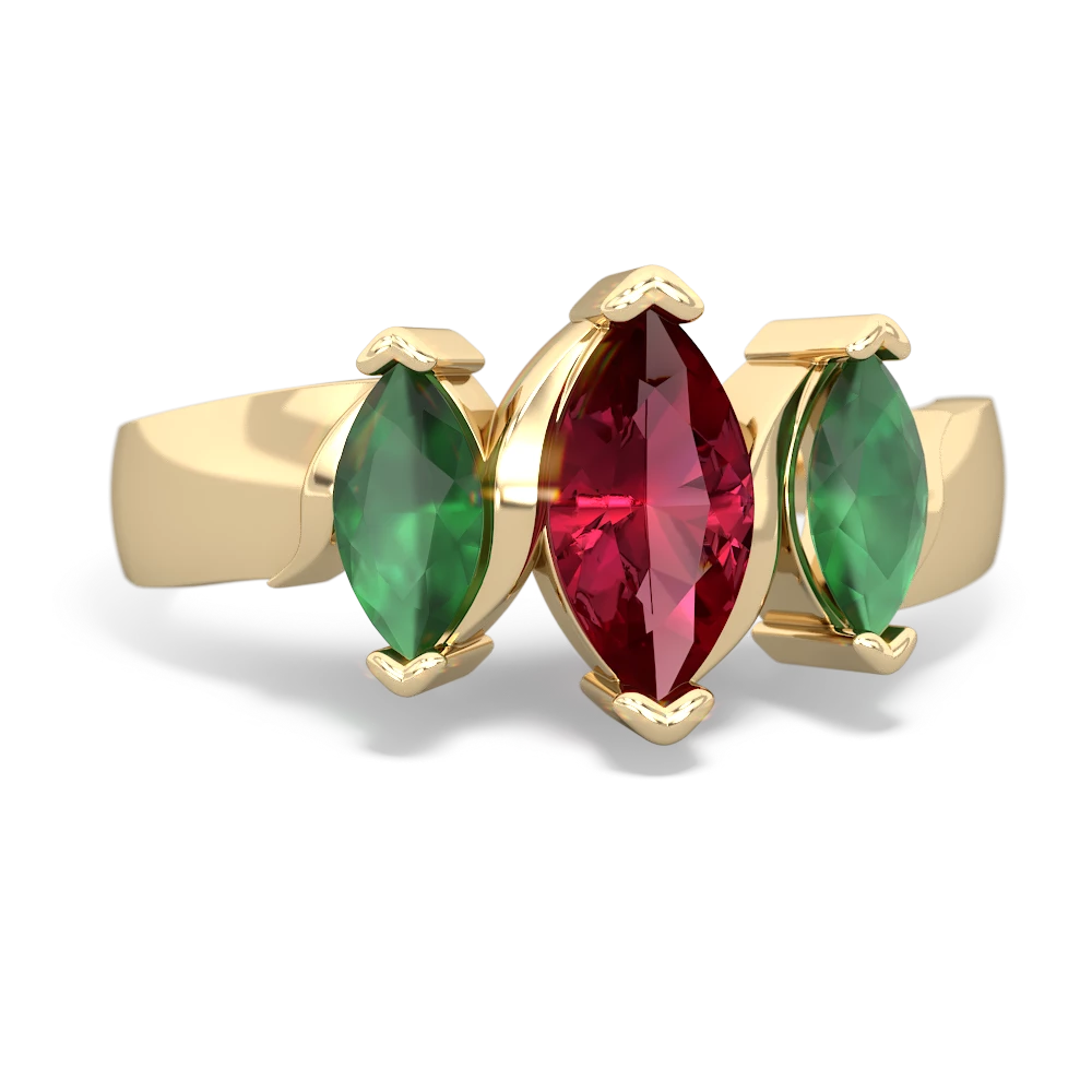 Lab Ruby Three Peeks 14K Yellow Gold ring R2433