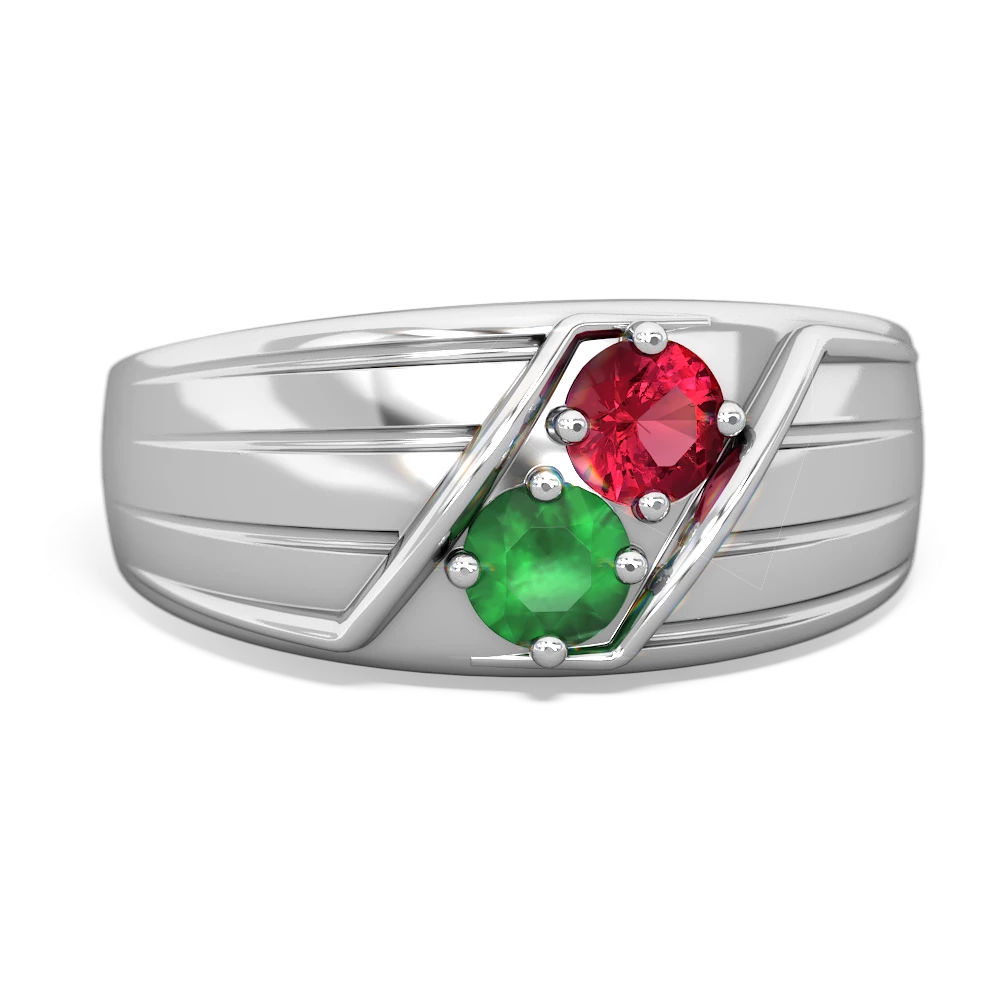 Lab Ruby Men's Streamline 14K White Gold ring R0460