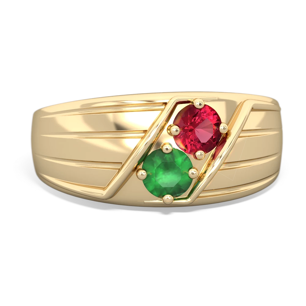 Lab Ruby Men's Streamline 14K Yellow Gold ring R0460