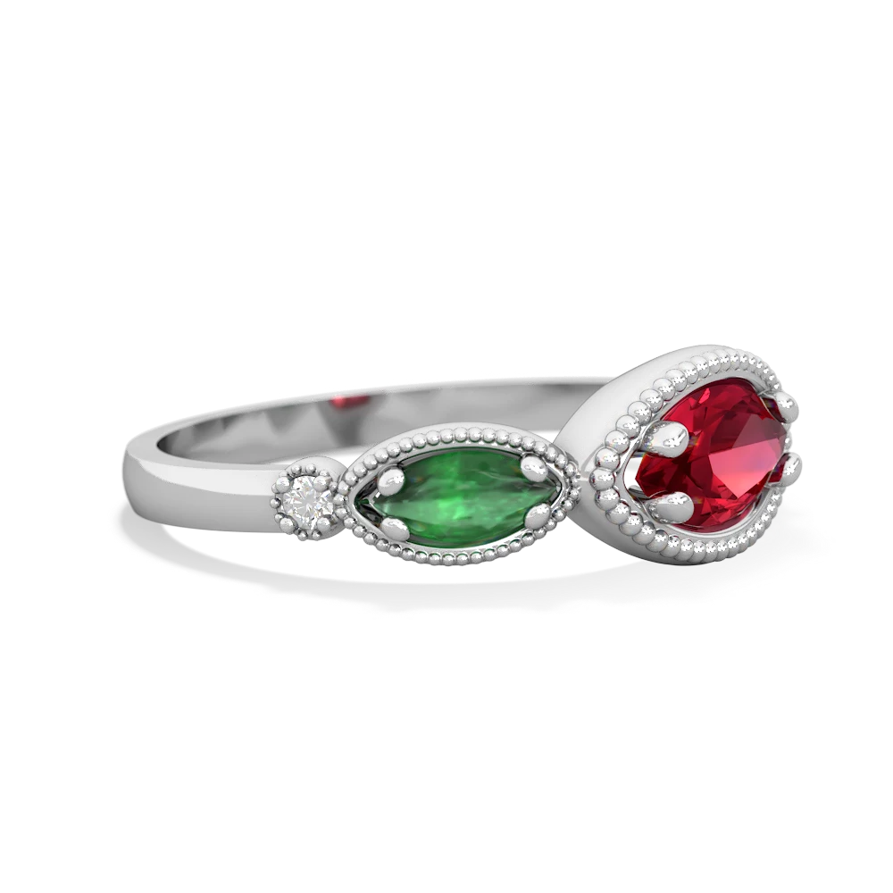 Lab Ruby Milgrain Marquise 14K White Gold ring R5700