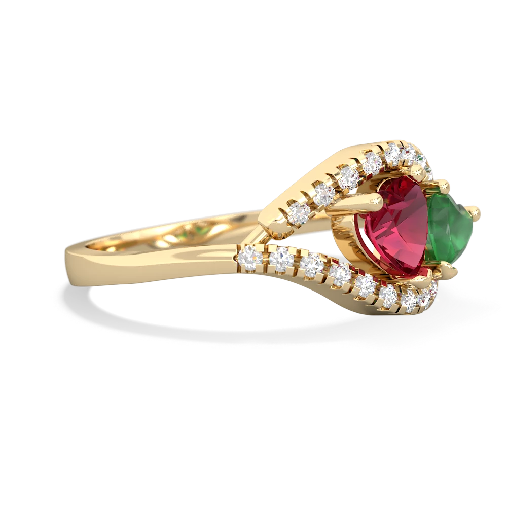 Lab Ruby Mother And Child 14K Yellow Gold ring R3010