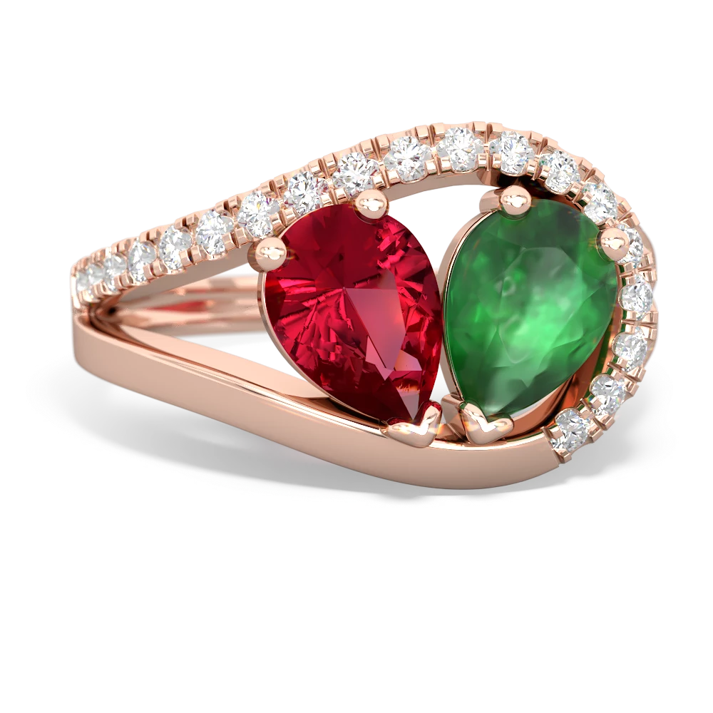 Lab Ruby Nestled Heart Keepsake 14K Rose Gold ring R5650