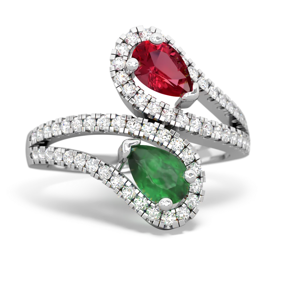 Lab Ruby Diamond Dazzler 14K White Gold ring R3000