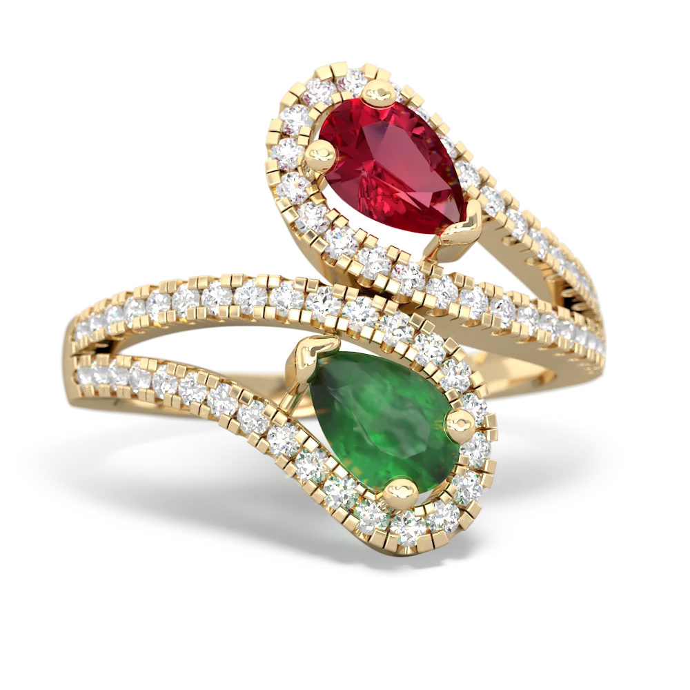 Lab Ruby Diamond Dazzler 14K Yellow Gold ring R3000