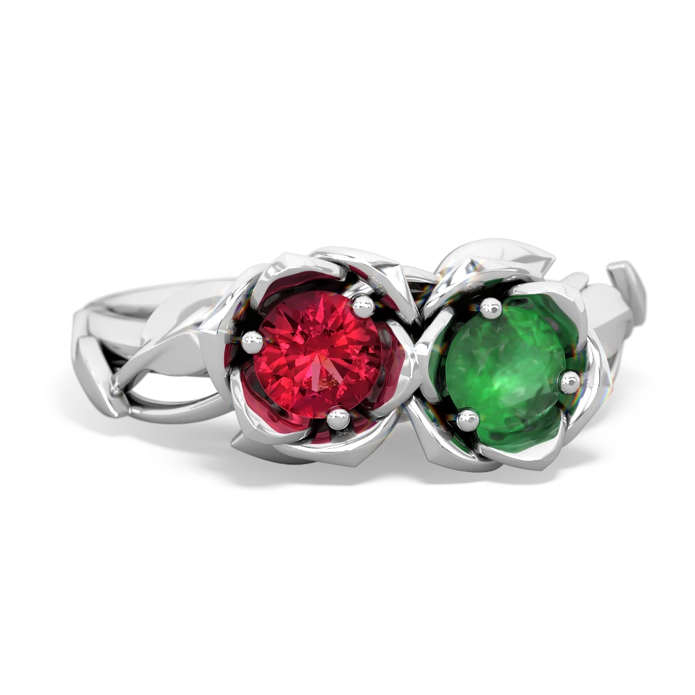 Lab Ruby Rose Garden 14K White Gold ring R5510