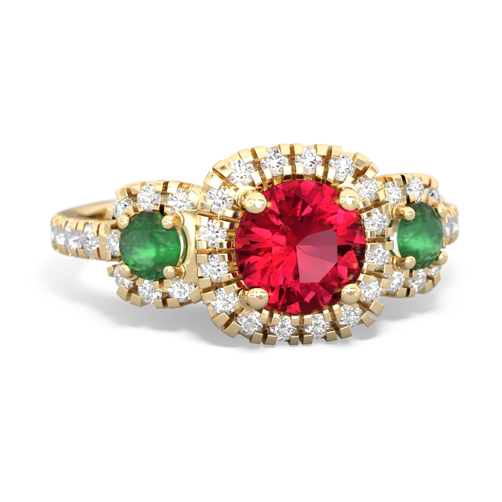 Lab Ruby Regal Halo 14K Yellow Gold ring R5350