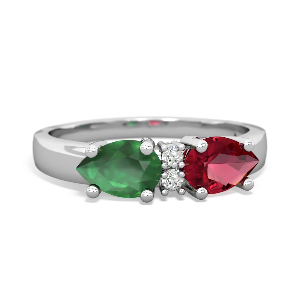 Lab Ruby Pear Bowtie 14K White Gold ring R0865