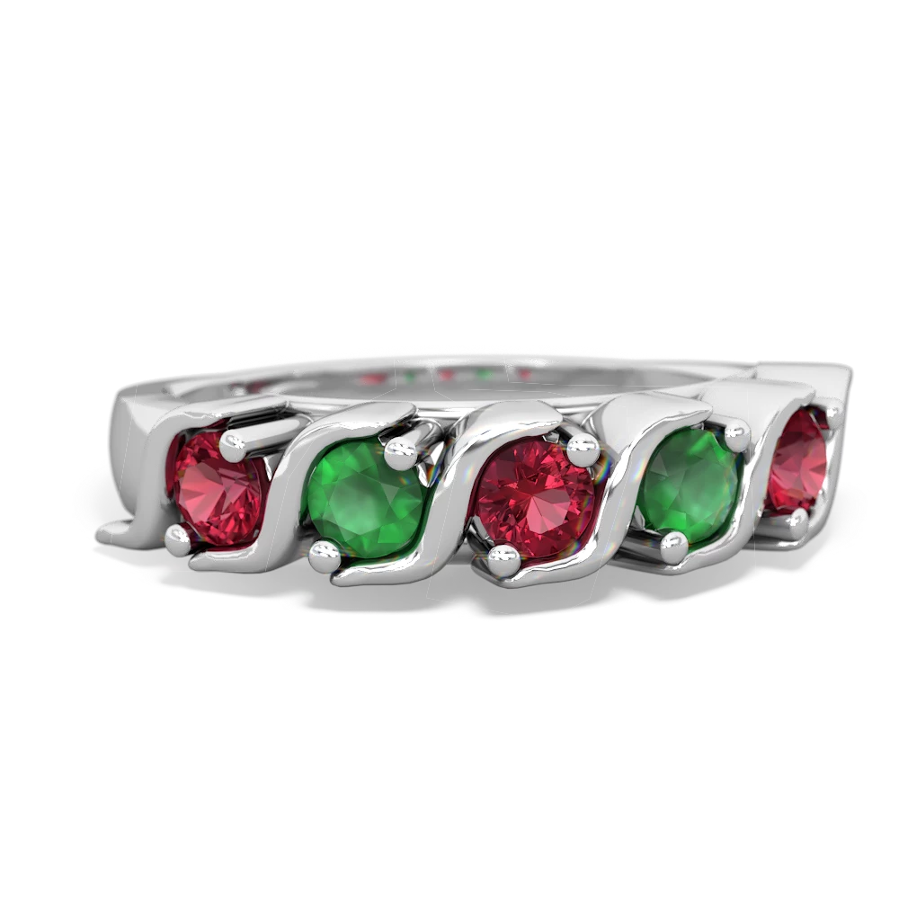 Lab Ruby Anniversary Band 14K White Gold ring R2089